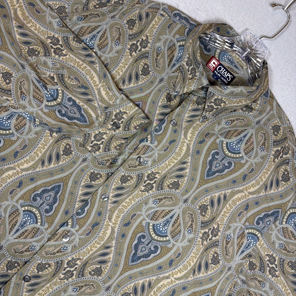 VTG Chaps Ralph Lauren CRL Men XL Green Paisley Button Down Long Sleeve Shirt